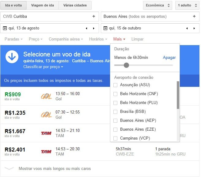Encontre passagens baratas com Google Flight filtros