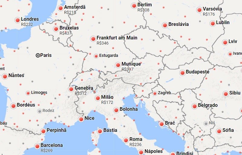 mapa google flights voar para qualquer lugar