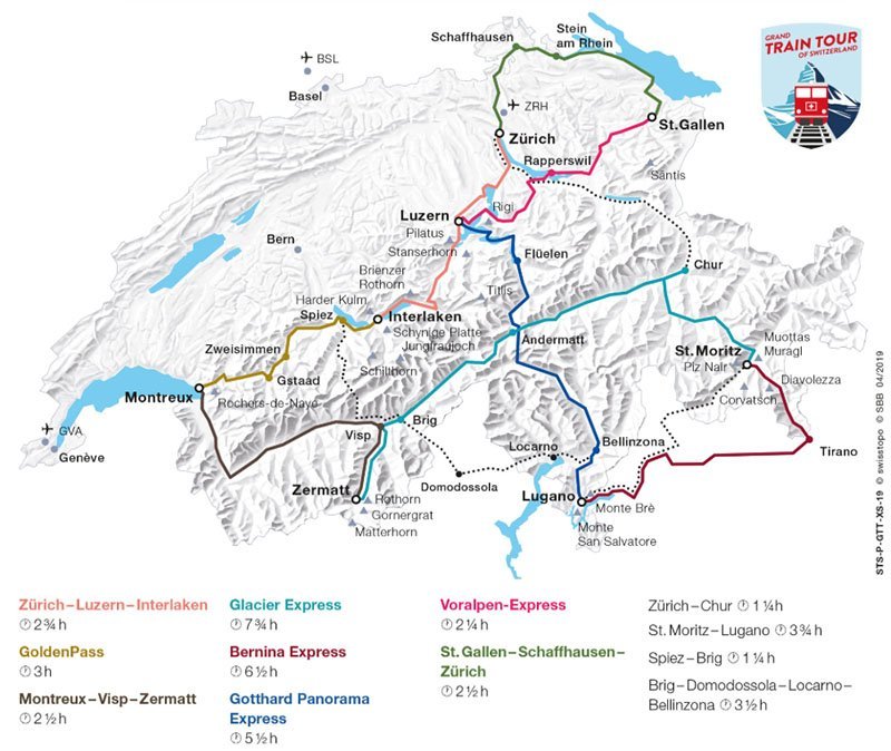 mapa trens panoramicos na suiça