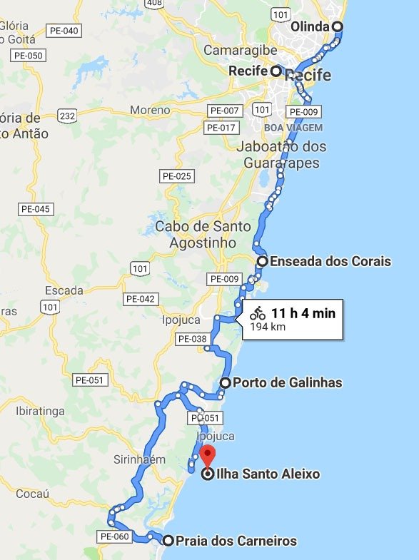 Mapa Roteiro Prais em Pernambuco