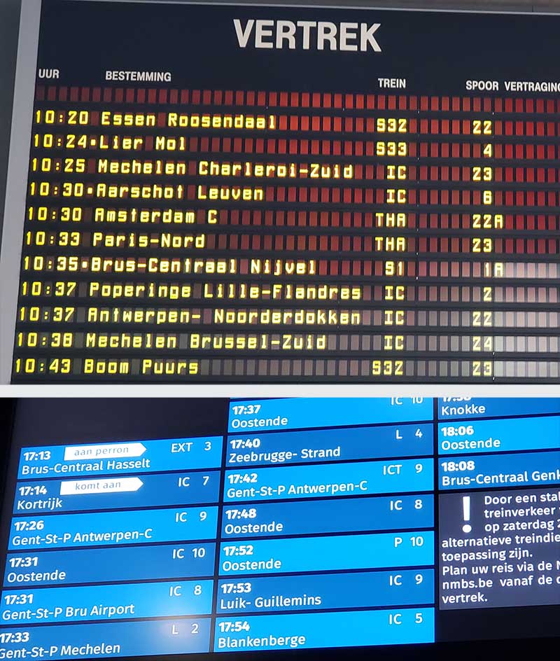 Paineis com horarios de trem na belgica