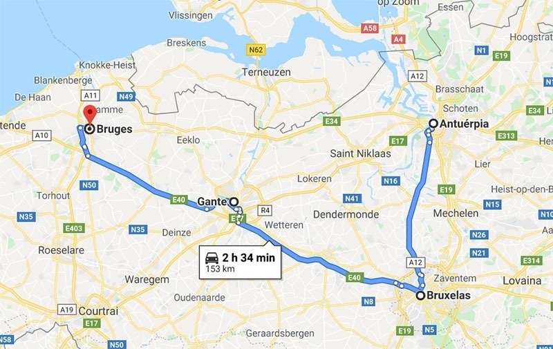mapa roteiro belgica 6 dias