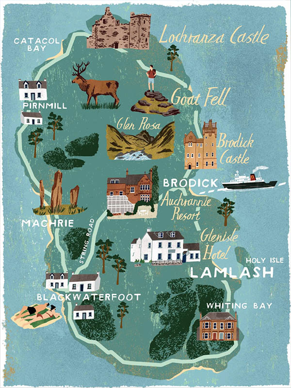 Mapa da Ilha de Arran na Escócia