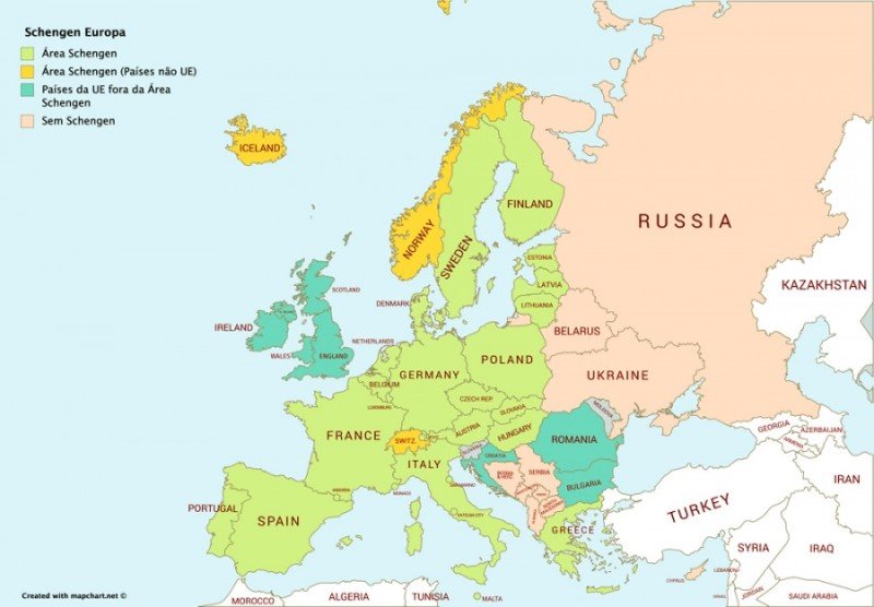 6 dicas para planejar uma viagem para a Europa: Mapa de Schengen