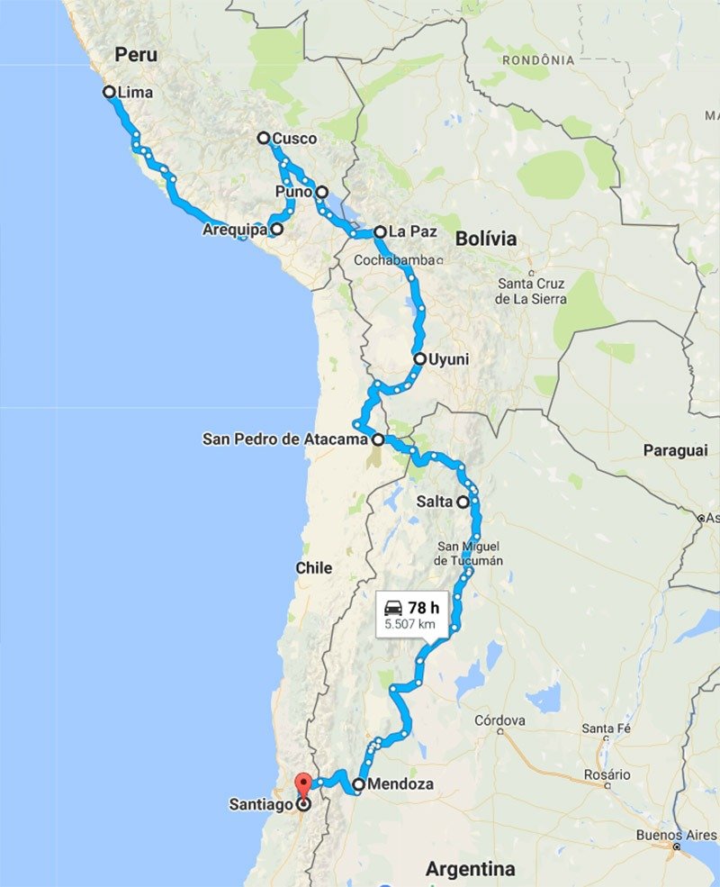 roteiro mochilão peru bolivia chile e argentina mapa