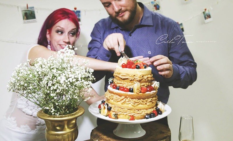 bolo naked cake casamento de viagem