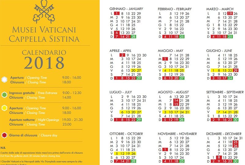 calendario entrada museu do vaticano