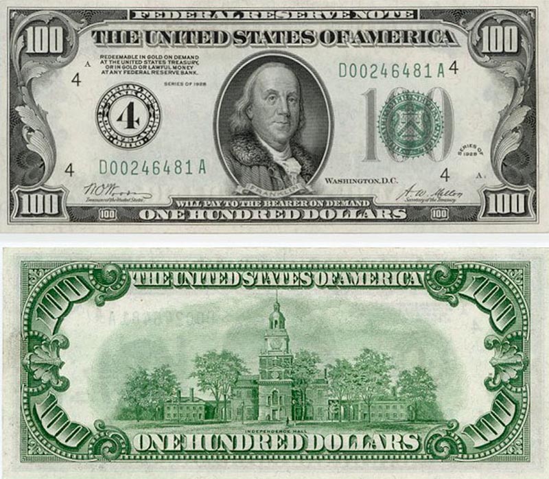 notas antigas de dólar Cédulas de 100 dólares lançadas década de 50